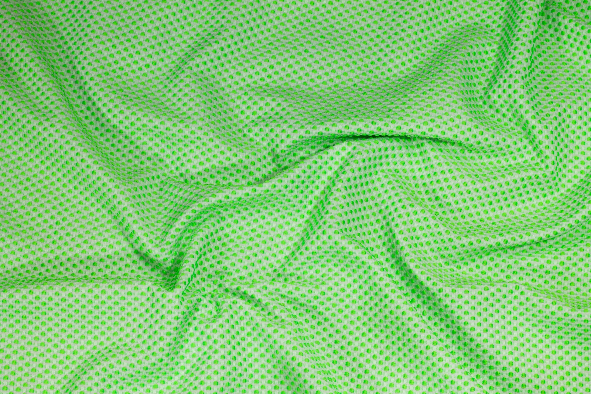 Highlighter Green Embroidered Polka Dot Brocade - Prime Fabrics