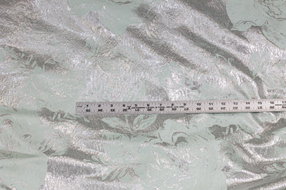 Silver and Mint Green Floral Metallic Crushed Brocade - Prime Fabrics