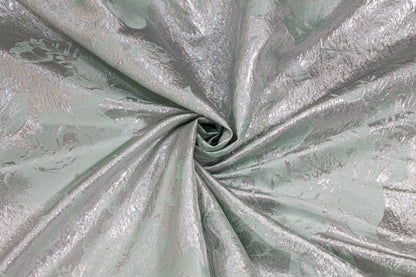 Silver and Mint Green Floral Metallic Crushed Brocade - Prime Fabrics