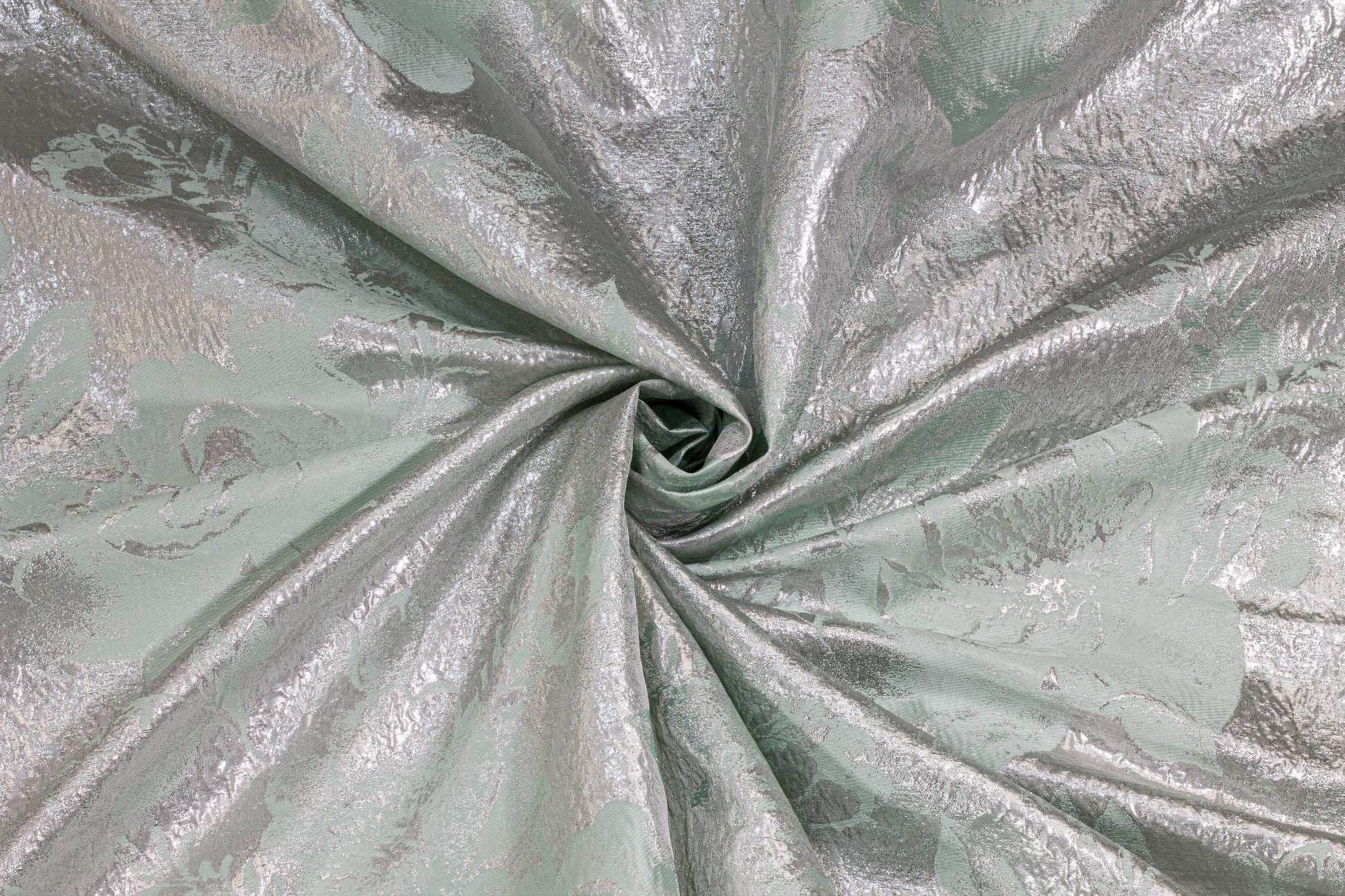 Silver and Mint Green Floral Metallic Crushed Brocade - Prime Fabrics