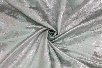 Silver and Mint Green Floral Metallic Crushed Brocade - Prime Fabrics