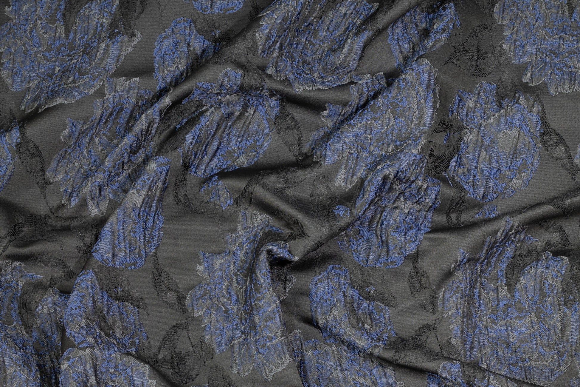 Navy and Black Crushed Floral Brocade - Prime Fabrics