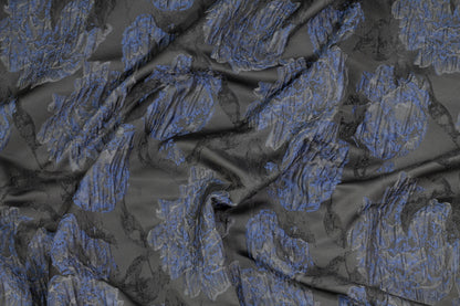 Navy and Black Crushed Floral Brocade - Prime Fabrics