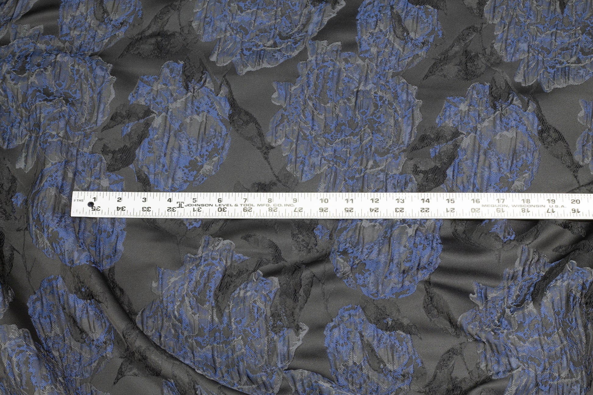 Navy and Black Crushed Floral Brocade - Prime Fabrics