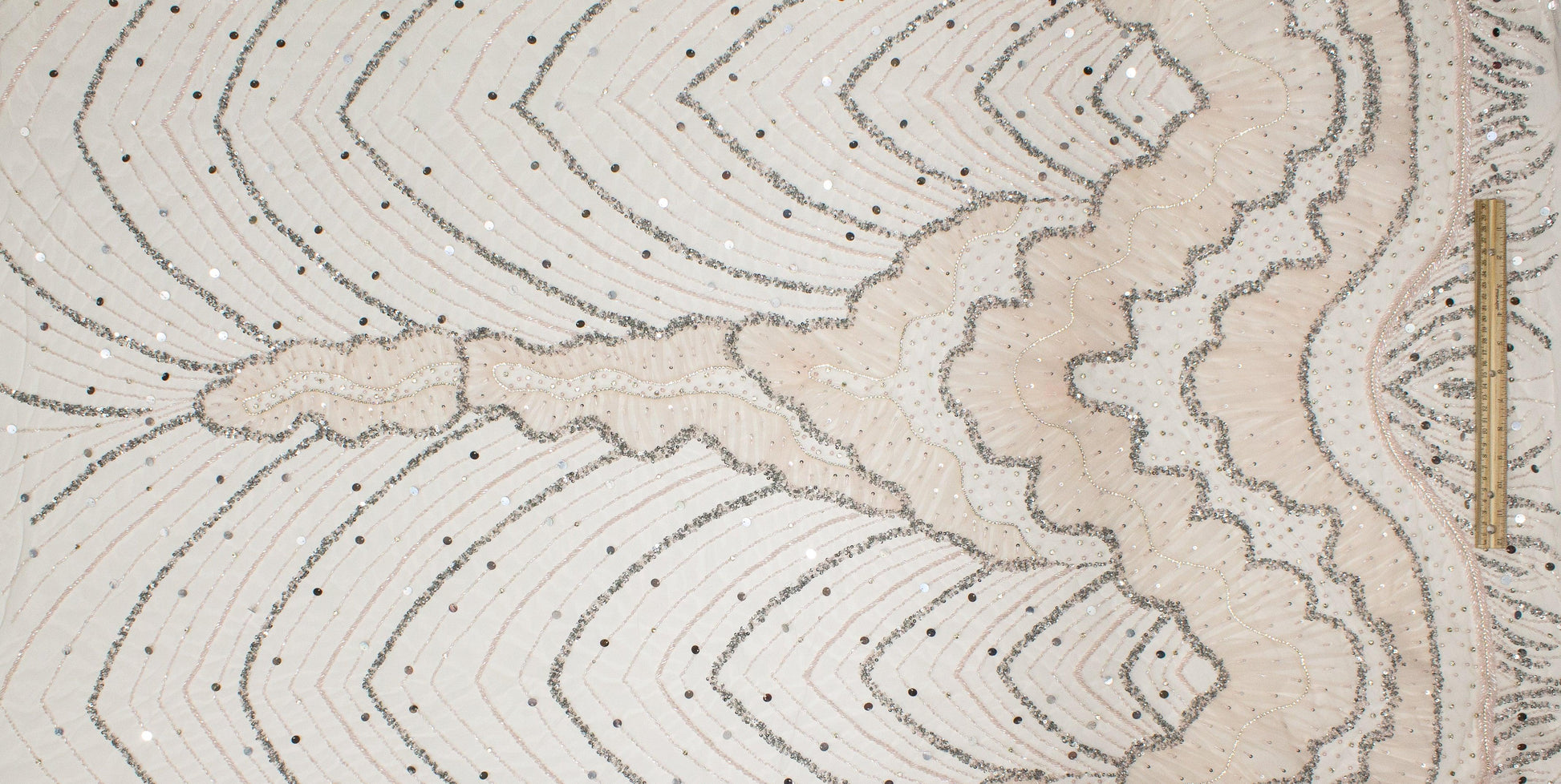 Hand Beaded, Sequined, and Pleated Mesh - Blush Pink - Prime Fabrics
