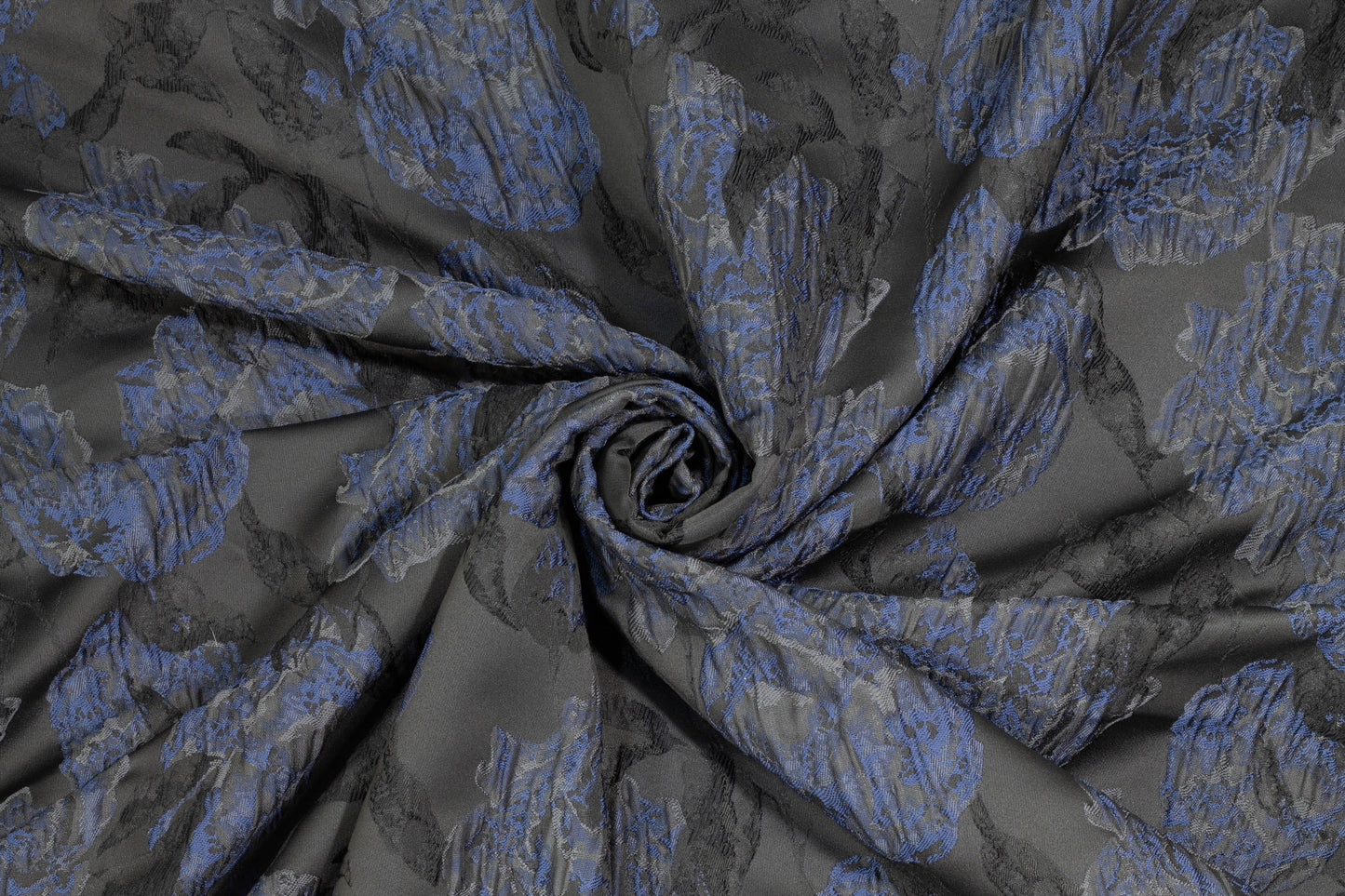 Navy and Black Crushed Floral Brocade - Prime Fabrics
