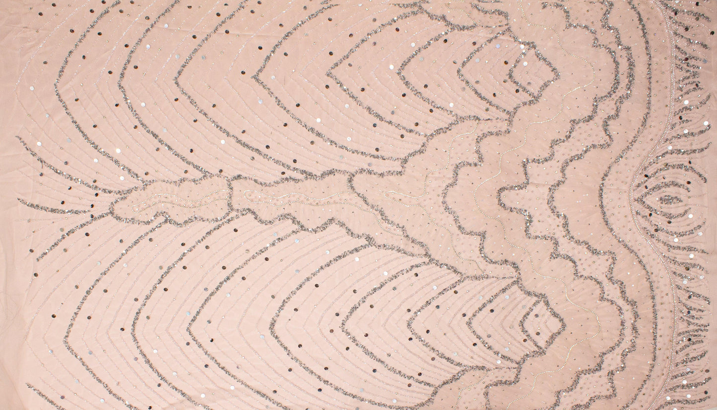 Hand Beaded, Sequined, and Pleated Mesh - Blush Pink - Prime Fabrics
