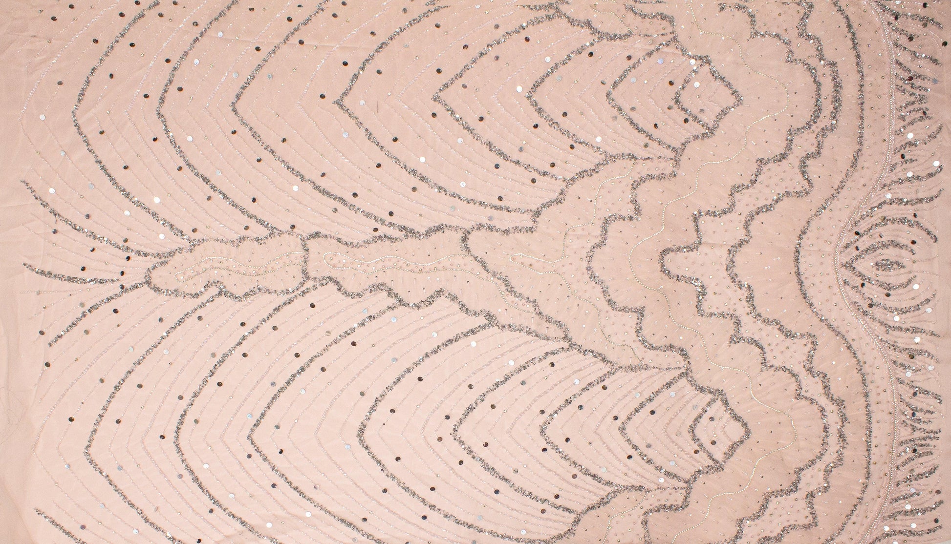 Hand Beaded, Sequined, and Pleated Mesh - Blush Pink - Prime Fabrics