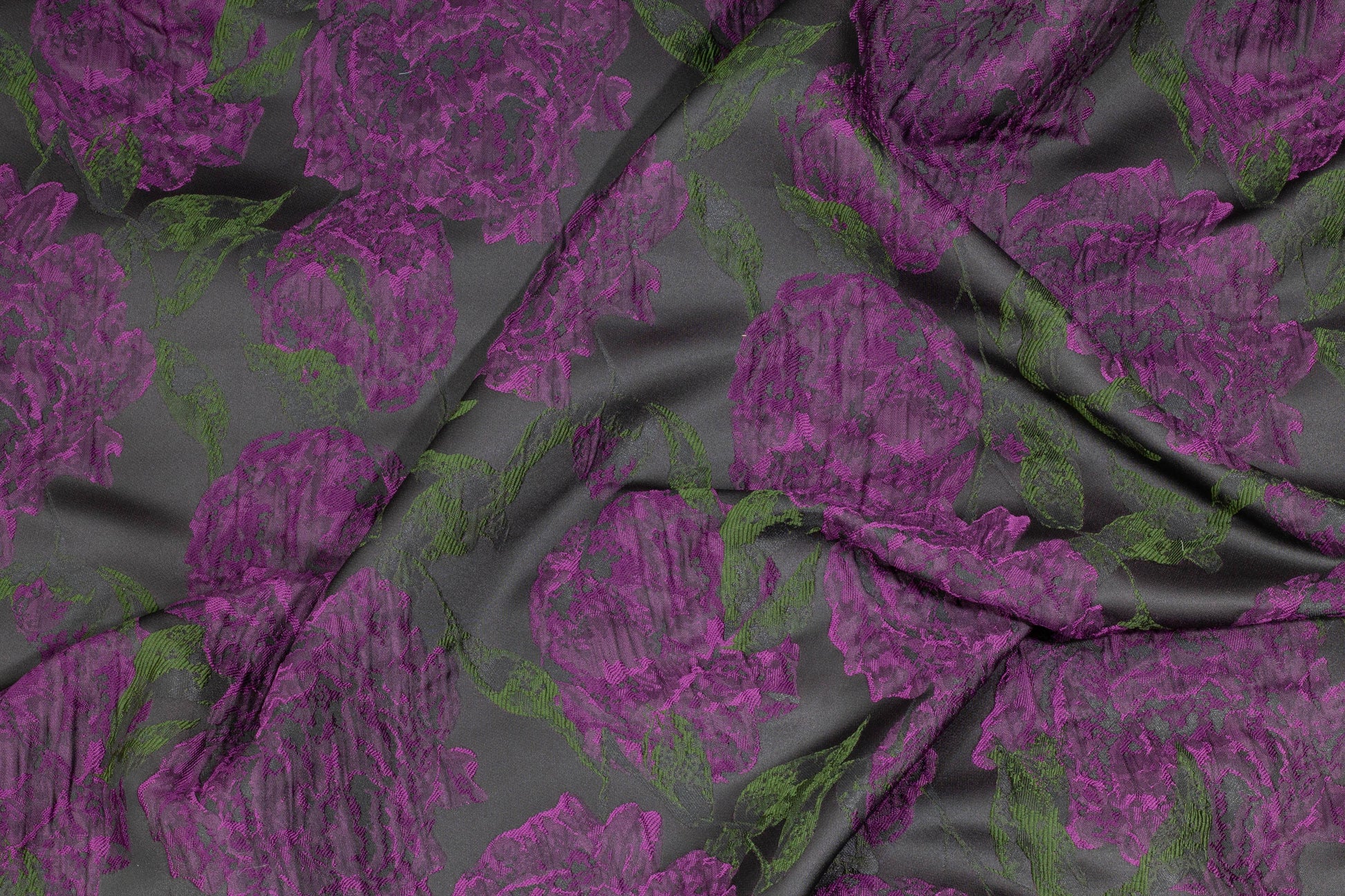 Purple and Forest Green Floral Crushed Brocade - Prime Fabrics