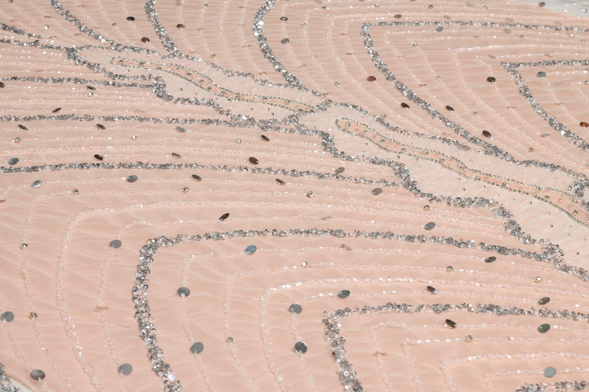 Hand Beaded, Sequined, and Pleated Mesh - Blush Pink - Prime Fabrics