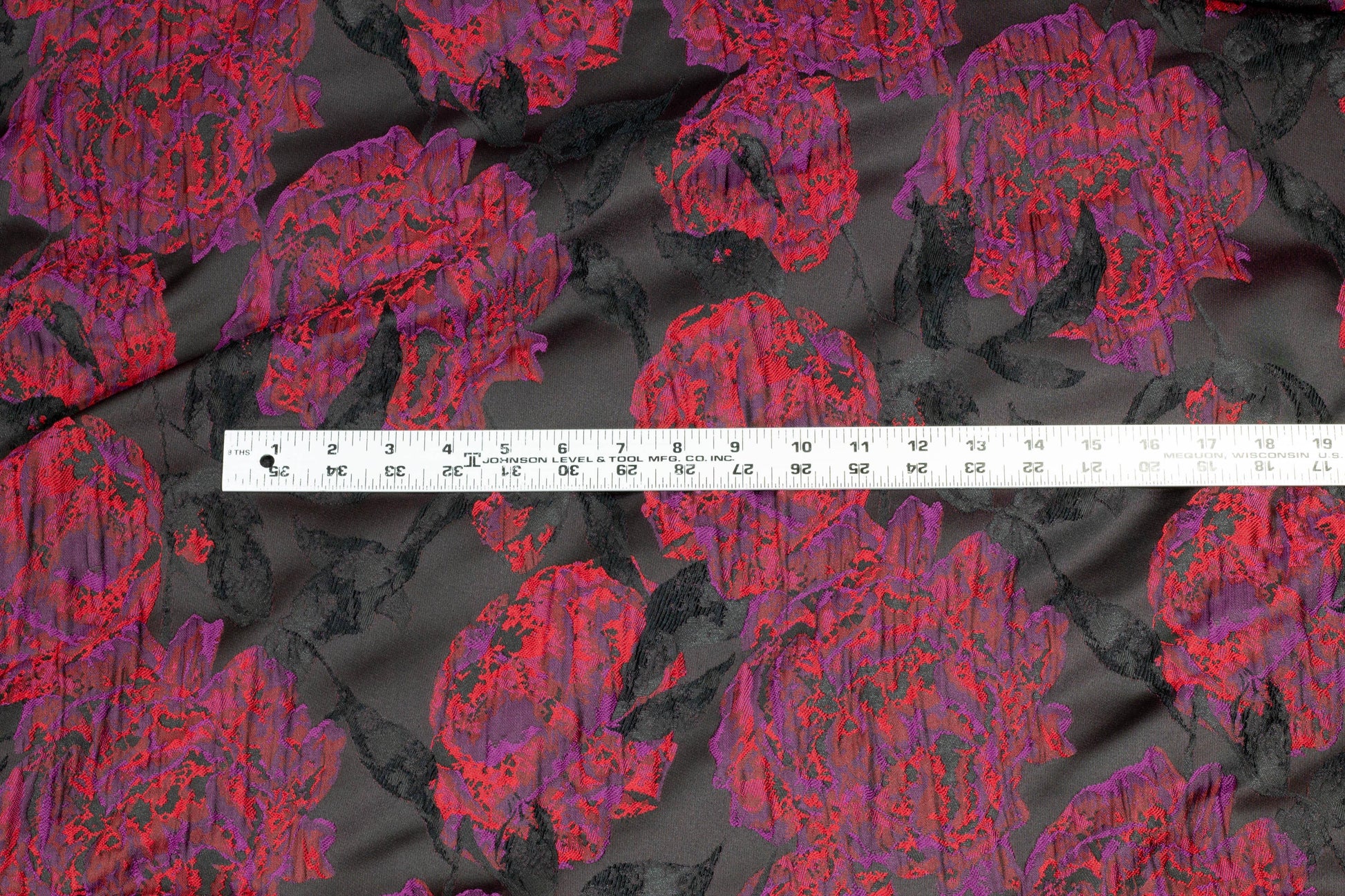 Red, Purple and Black Floral Crushed Brocade - Prime Fabrics