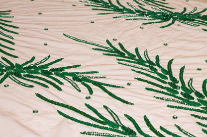 Branch Design Hand Beaded Mesh - Green - Prime Fabrics