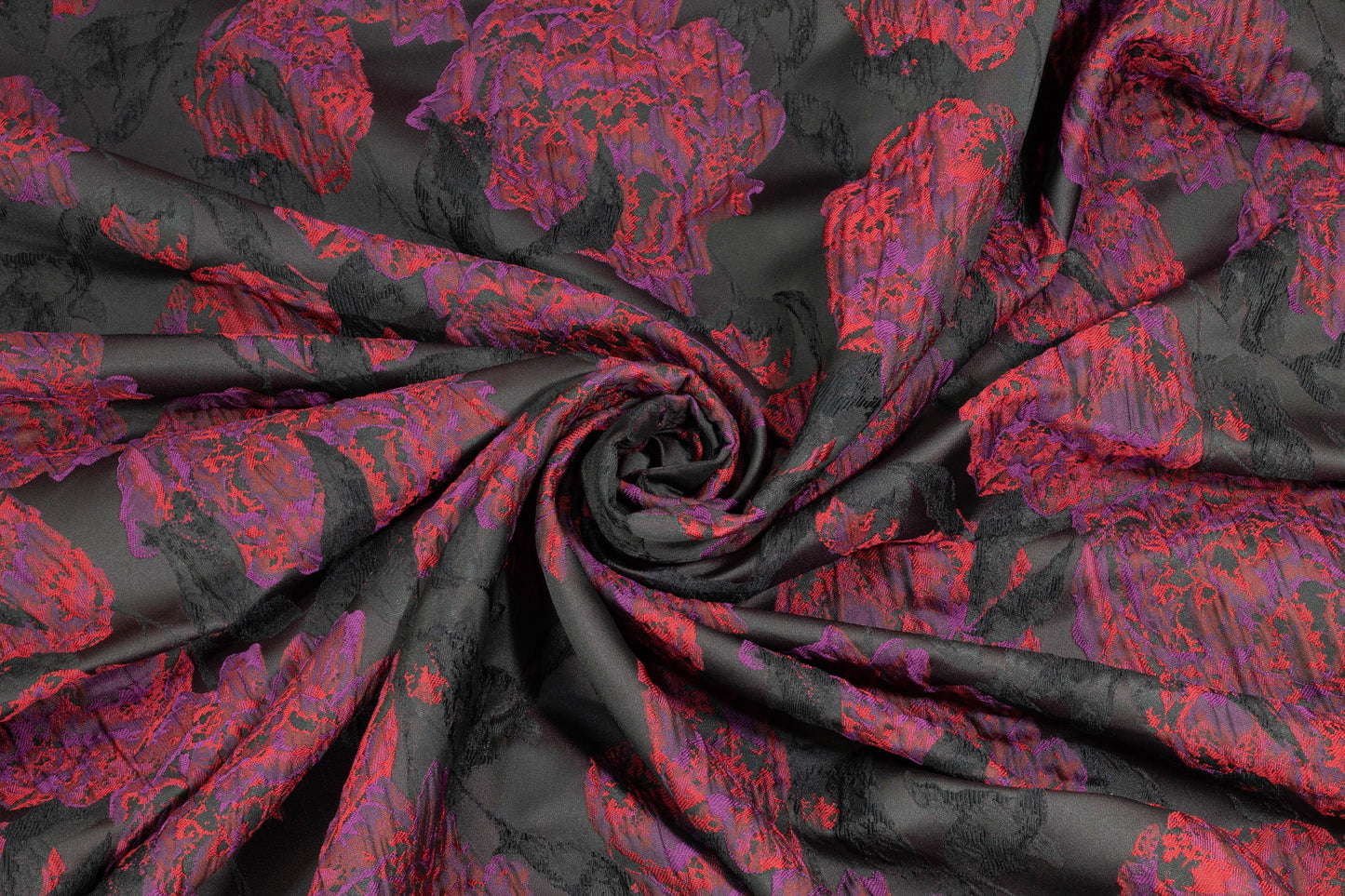 Red, Purple and Black Floral Crushed Brocade - Prime Fabrics