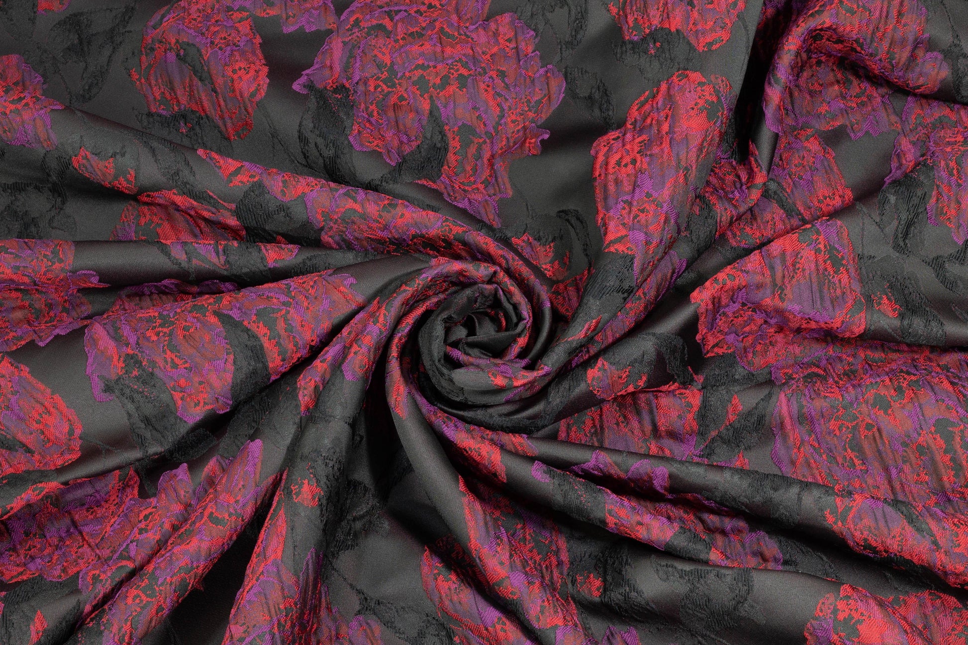 Red, Purple and Black Floral Crushed Brocade - Prime Fabrics
