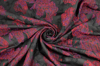 Red, Purple and Black Floral Crushed Brocade - Prime Fabrics