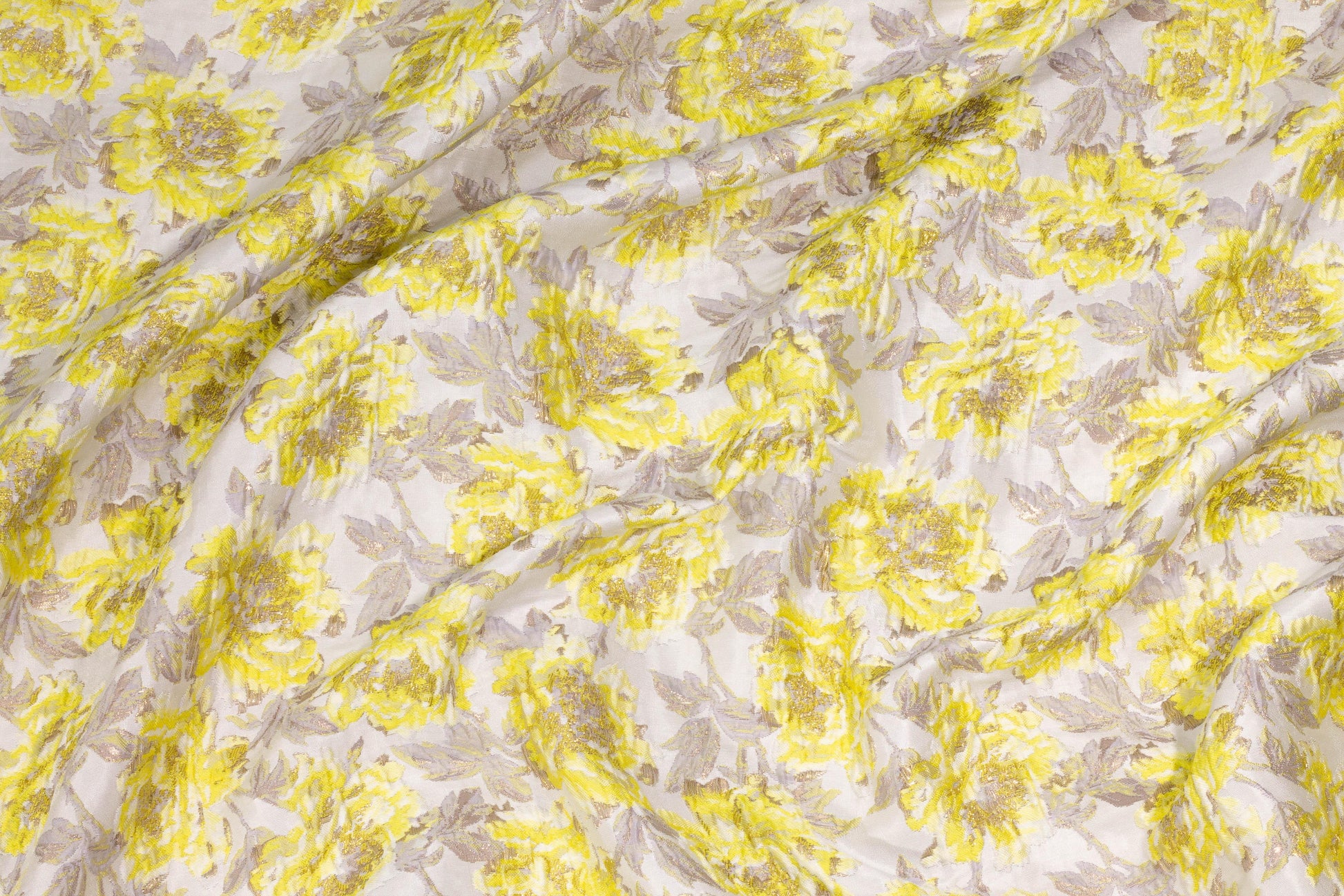 Yellow and Gray Metallic Floral Crushed Brocade - Prime Fabrics