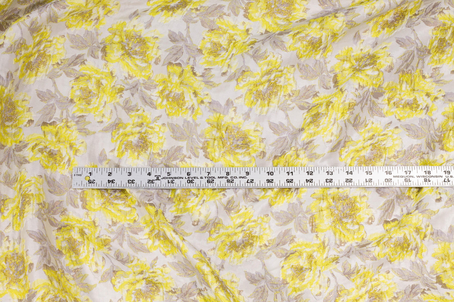 Yellow and Gray Metallic Floral Crushed Brocade - Prime Fabrics