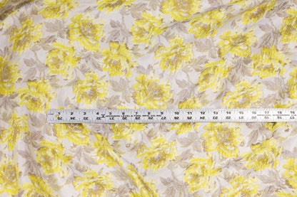 Yellow and Gray Metallic Floral Crushed Brocade - Prime Fabrics