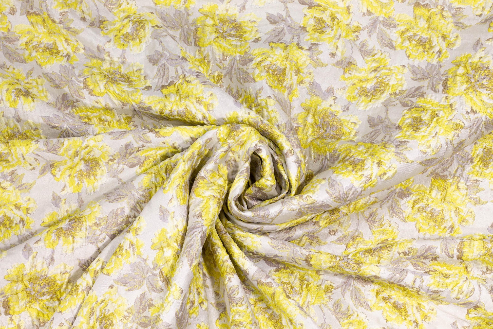 Yellow and Gray Metallic Floral Crushed Brocade - Prime Fabrics