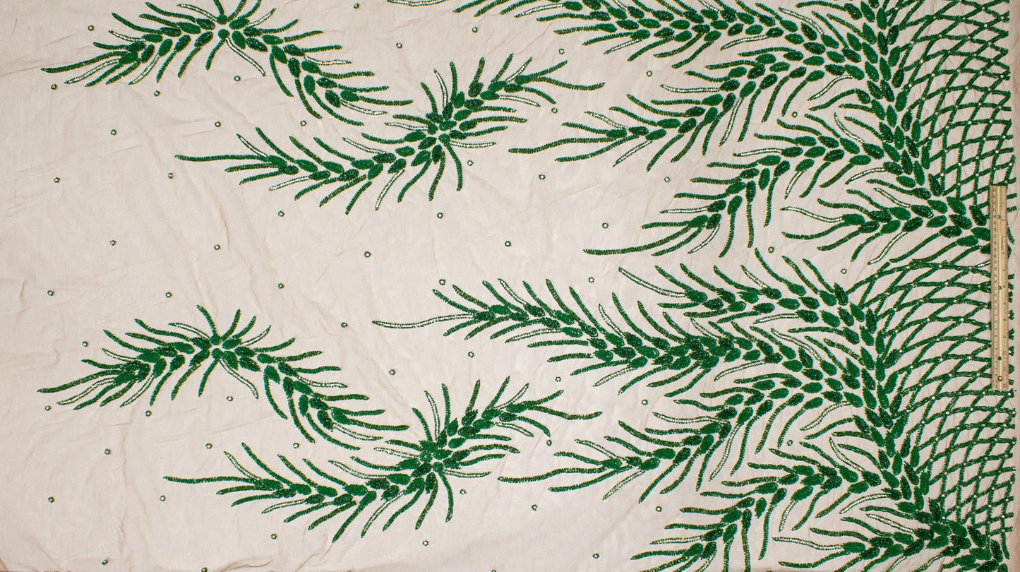 Branch Design Hand Beaded Mesh - Green - Prime Fabrics