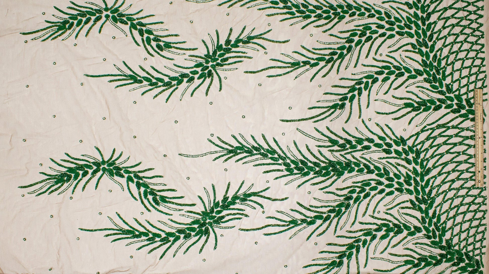Branch Design Hand Beaded Mesh - Green - Prime Fabrics