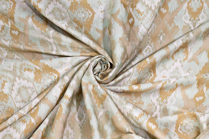 Beige and Sage Green Ikat Design Brocade - Prime Fabrics