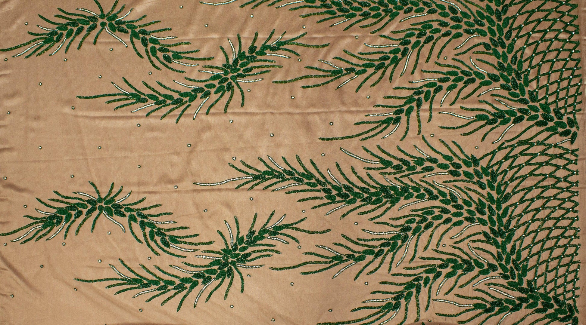 Branch Design Hand Beaded Mesh - Green - Prime Fabrics