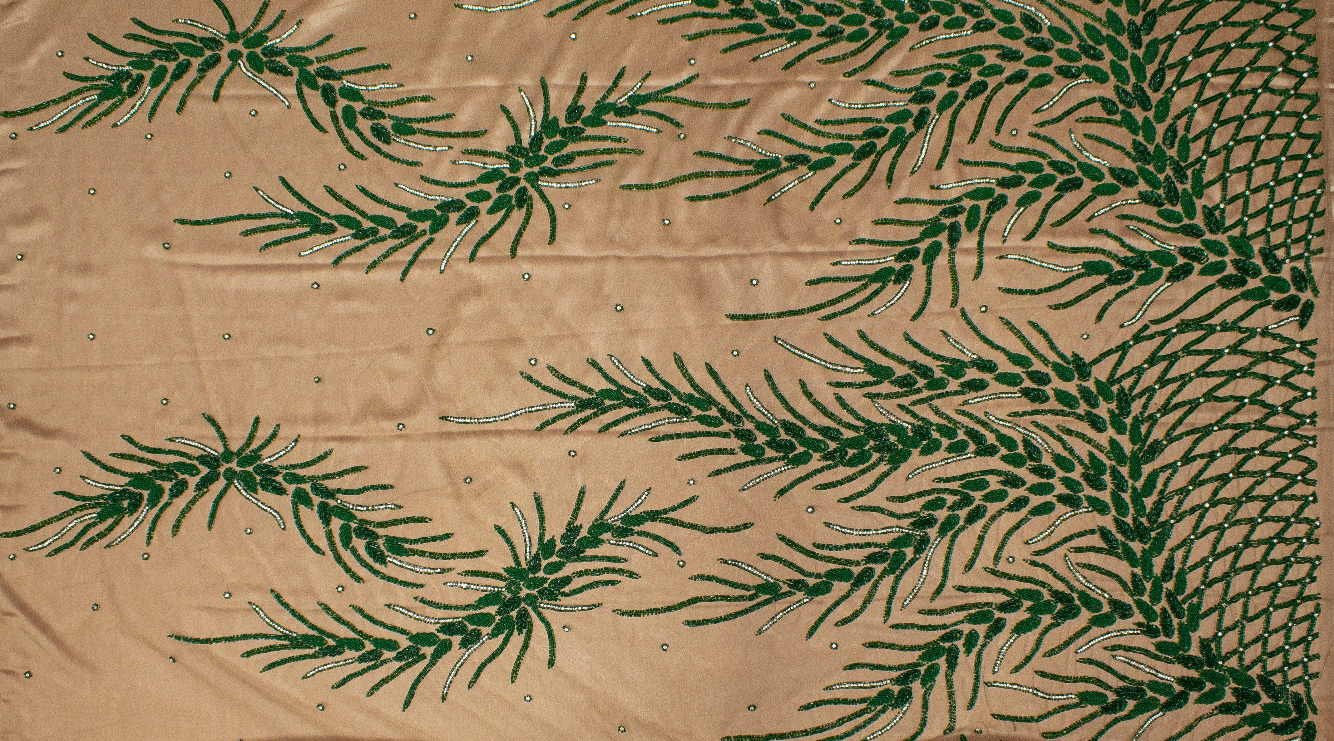 Branch Design Hand Beaded Mesh - Green - Prime Fabrics