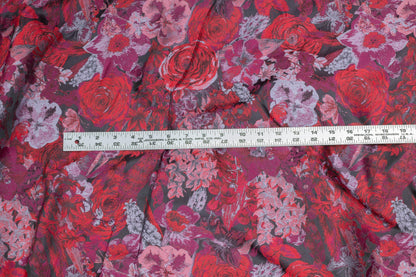 Red, Gray and Maroon Floral Brocade - Prime Fabrics