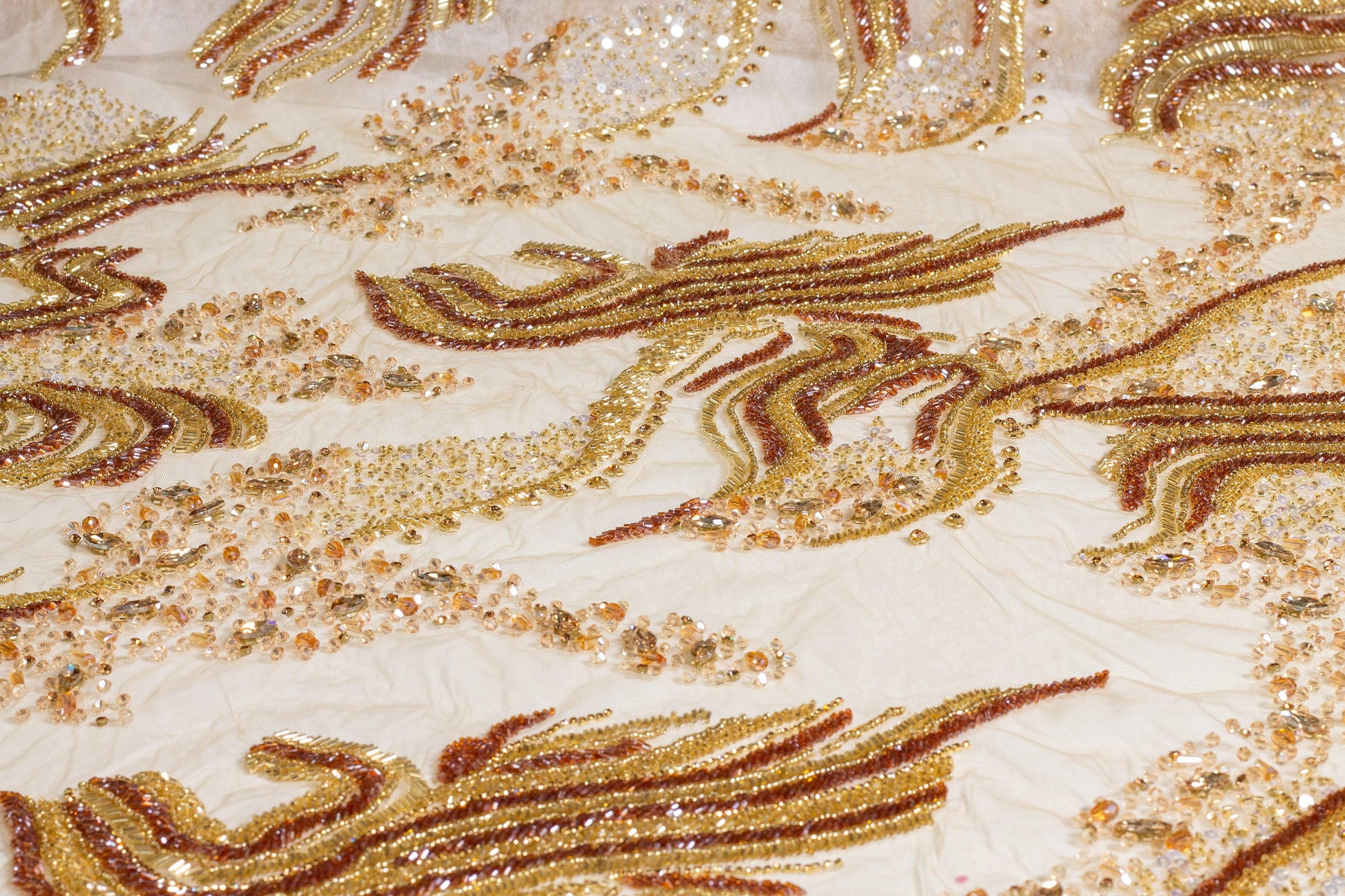 Hand Beaded and Sequined Mesh - Gold - Prime Fabrics