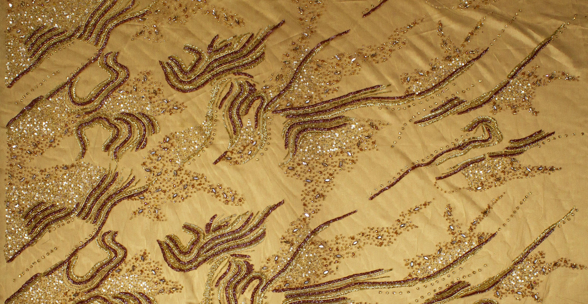 Hand Beaded and Sequined Mesh - Gold - Prime Fabrics