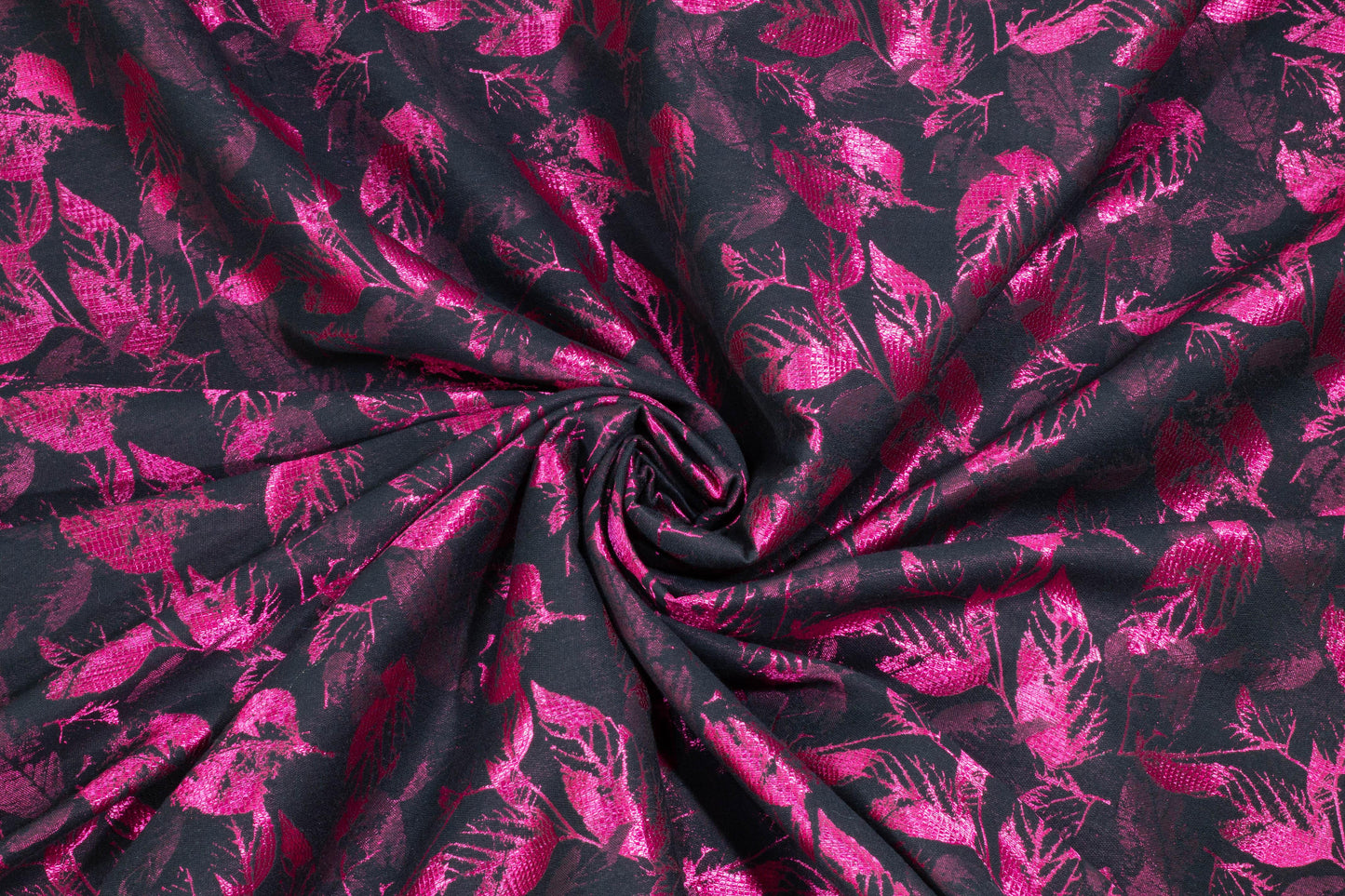 Magenta and Black Leaf Design Brocade - Prime Fabrics
