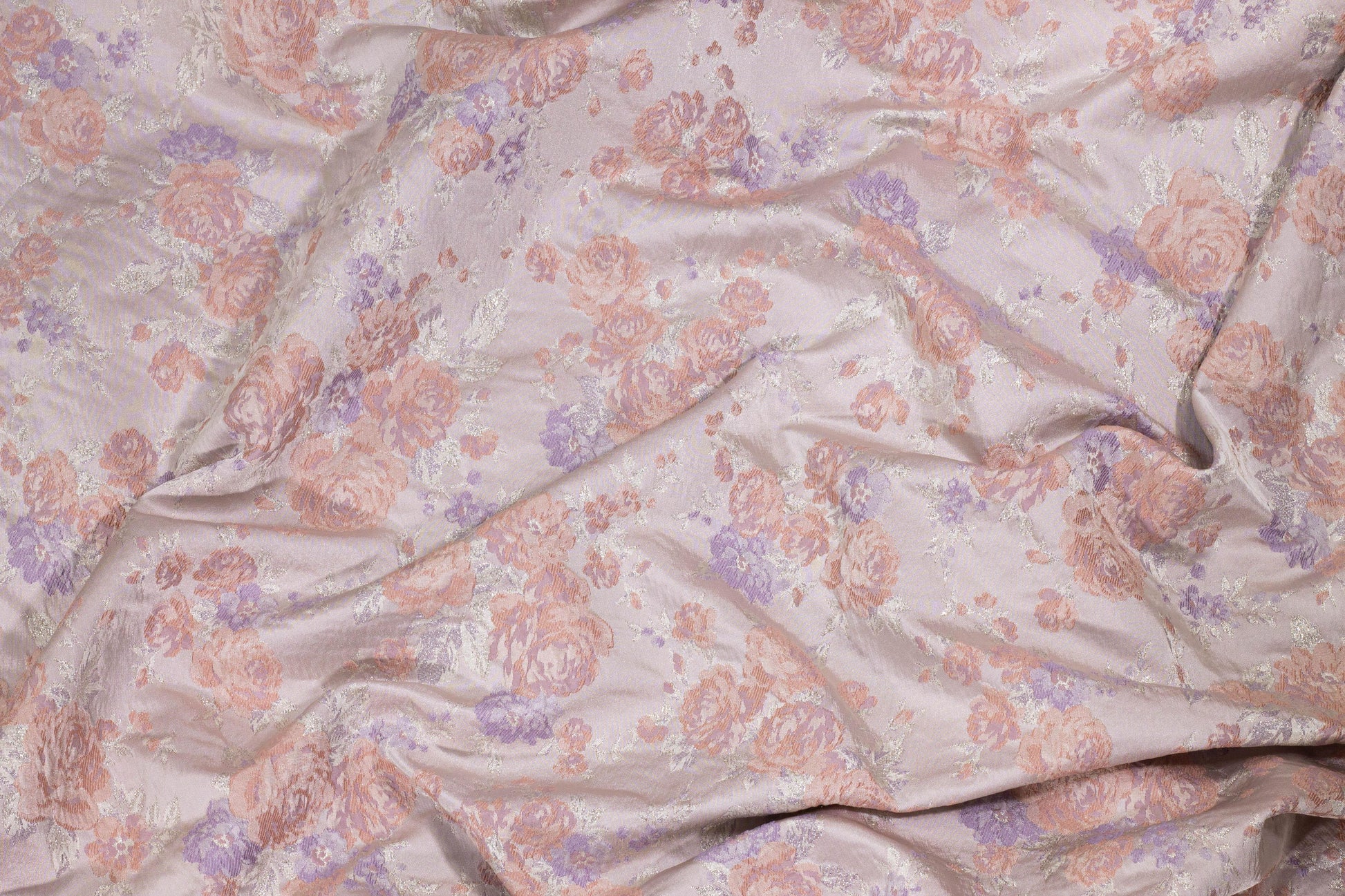 Blush and Lilac Floral Metallic Brocade - Prime Fabrics