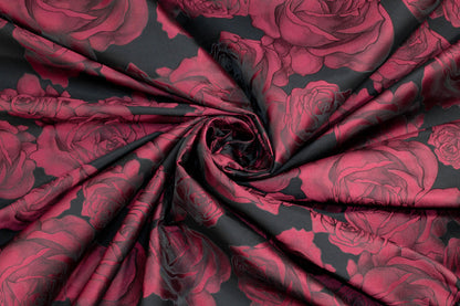 Wine Red Rose Floral Jacquard - Prime Fabrics