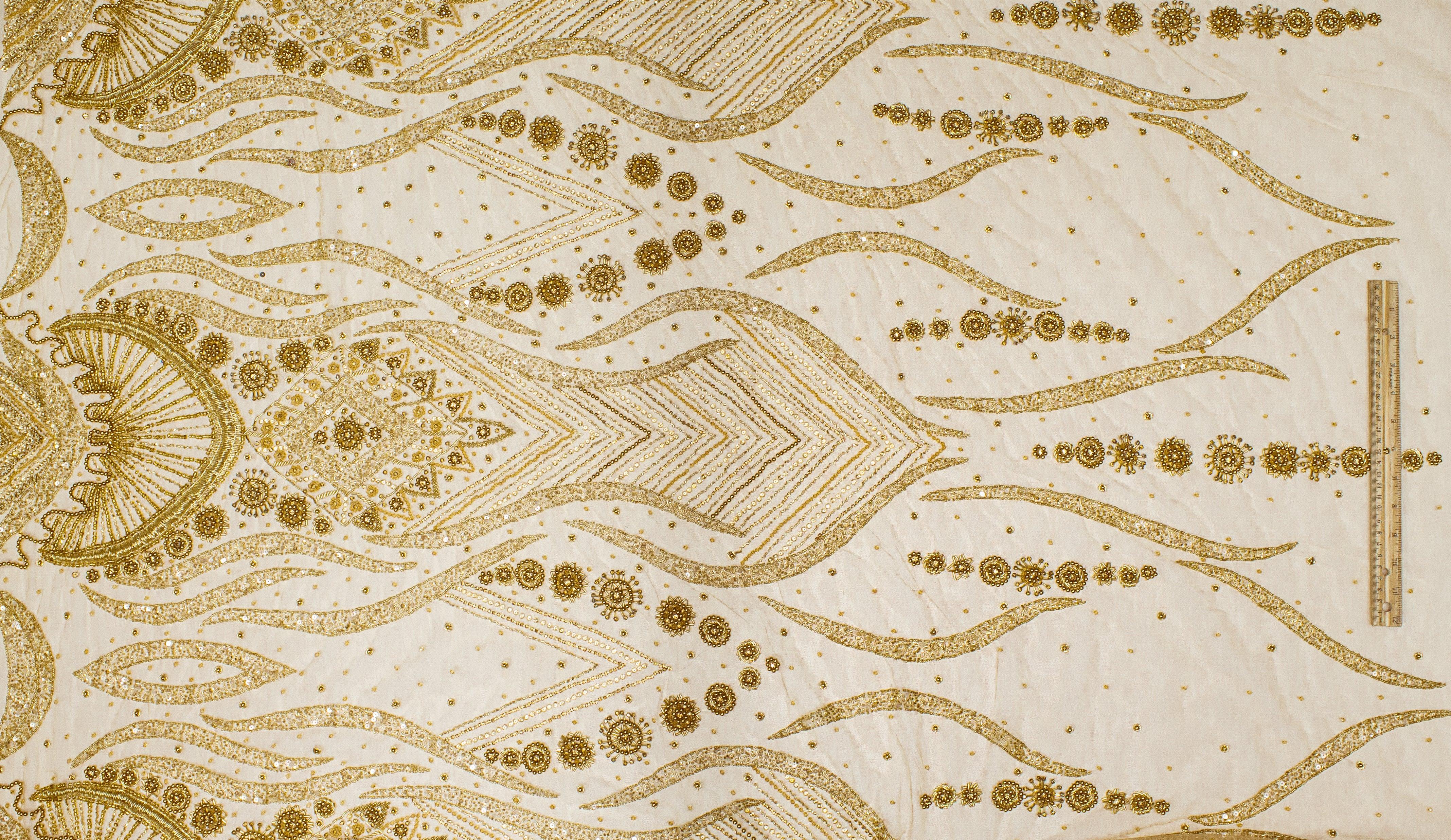 Hand Beaded and Sequined Mesh - Gold - Prime Fabrics