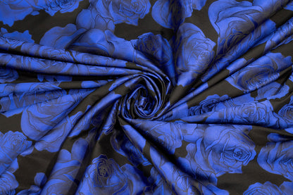 Sapphire Blue Rose Floral Jacquard - Prime Fabrics