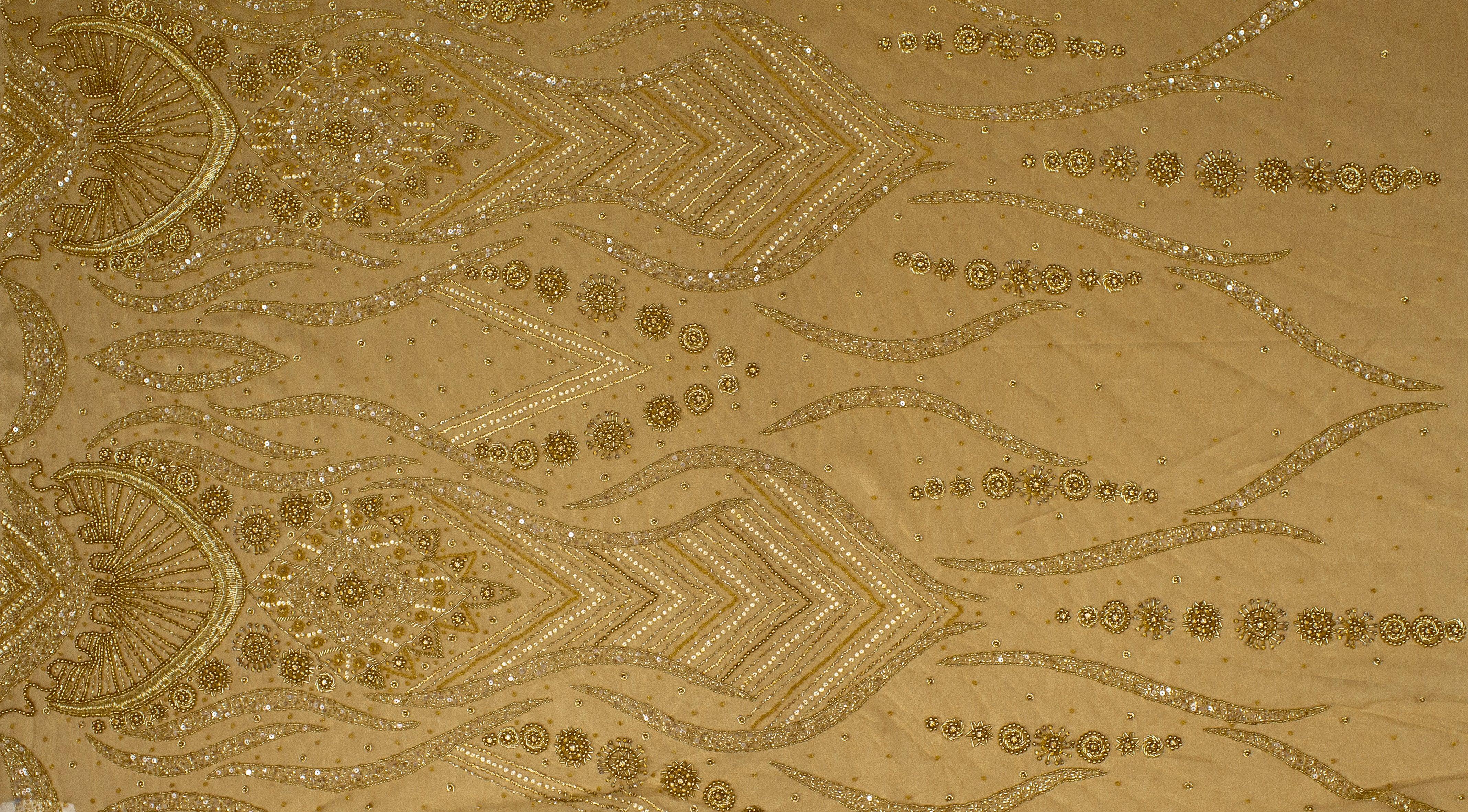 Hand Beaded and Sequined Mesh - Gold - Prime Fabrics