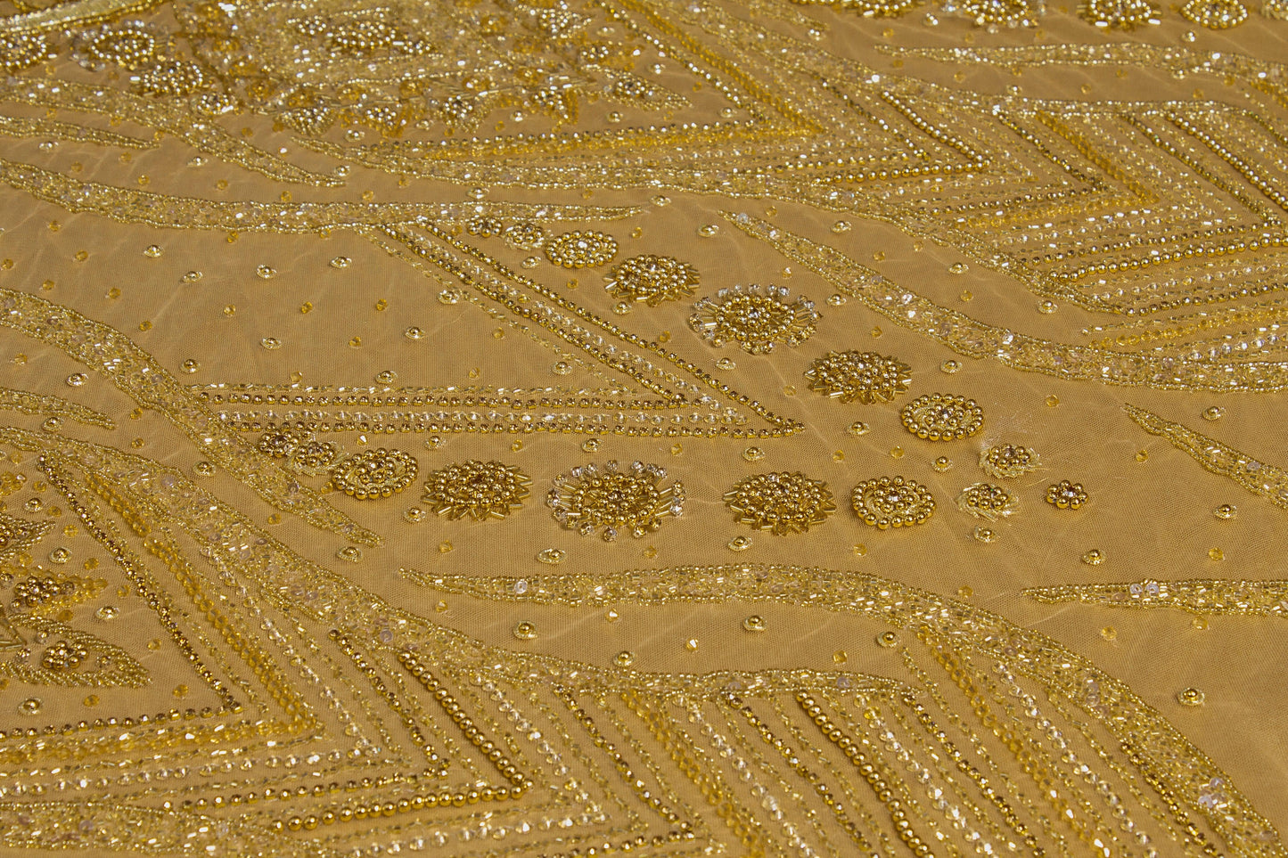 Hand Beaded and Sequined Mesh - Gold - Prime Fabrics