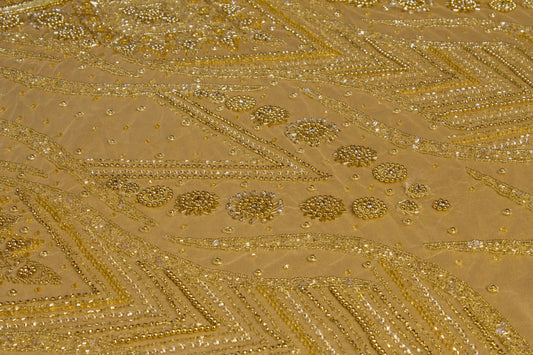 Hand Beaded and Sequined Mesh - Gold - Prime Fabrics