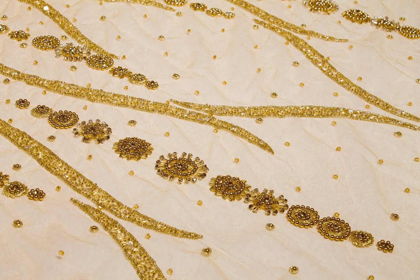 Hand Beaded and Sequined Mesh - Gold - Prime Fabrics