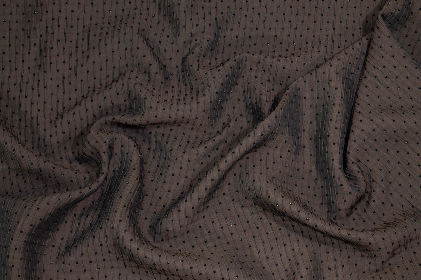 Bistre Brown Crushed Brocade with Embroidered Metallic Polka Dots - Prime Fabrics