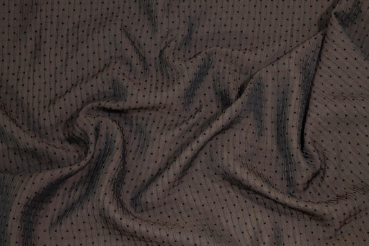 Bistre Brown Crushed Brocade with Embroidered Metallic Polka Dots - Prime Fabrics