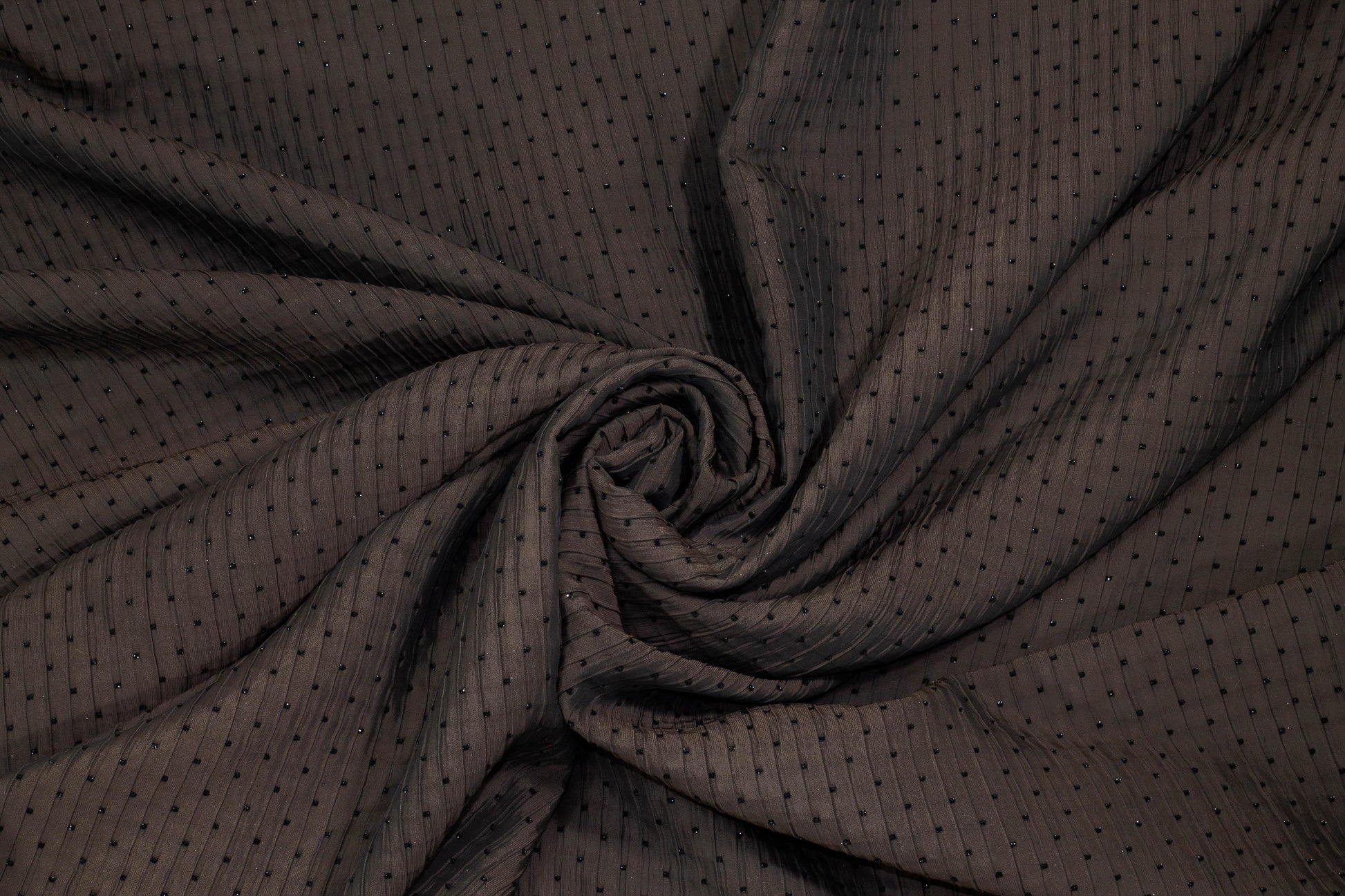 Bistre Brown Crushed Brocade with Embroidered Metallic Polka Dots - Prime Fabrics