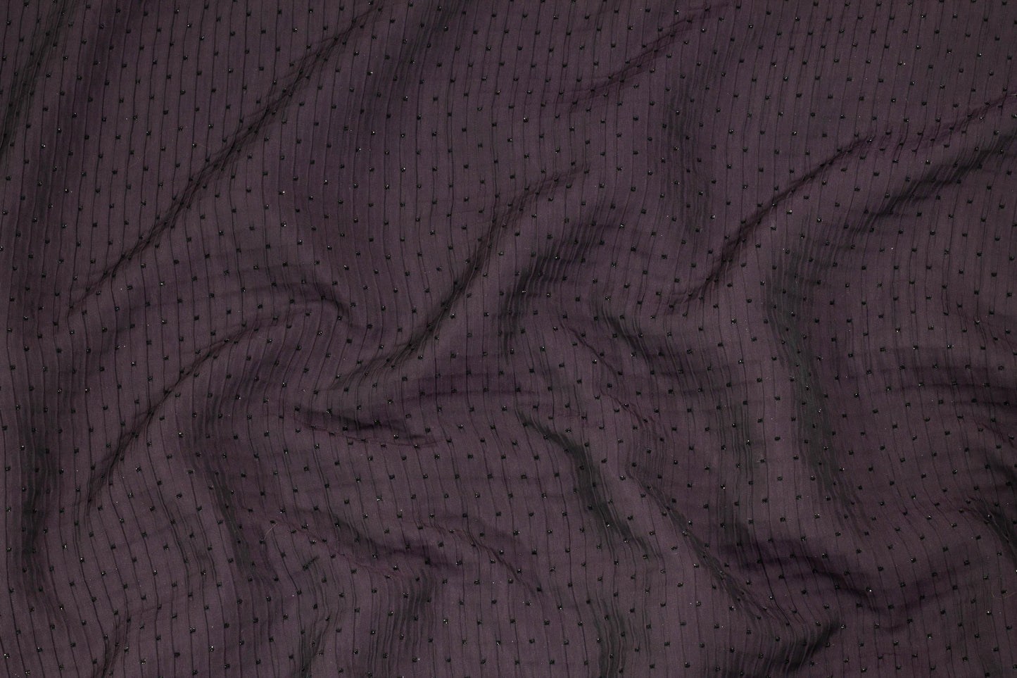 Dark Purple Crushed Brocade with Embroidered Metallic Polka Dots - Prime Fabrics