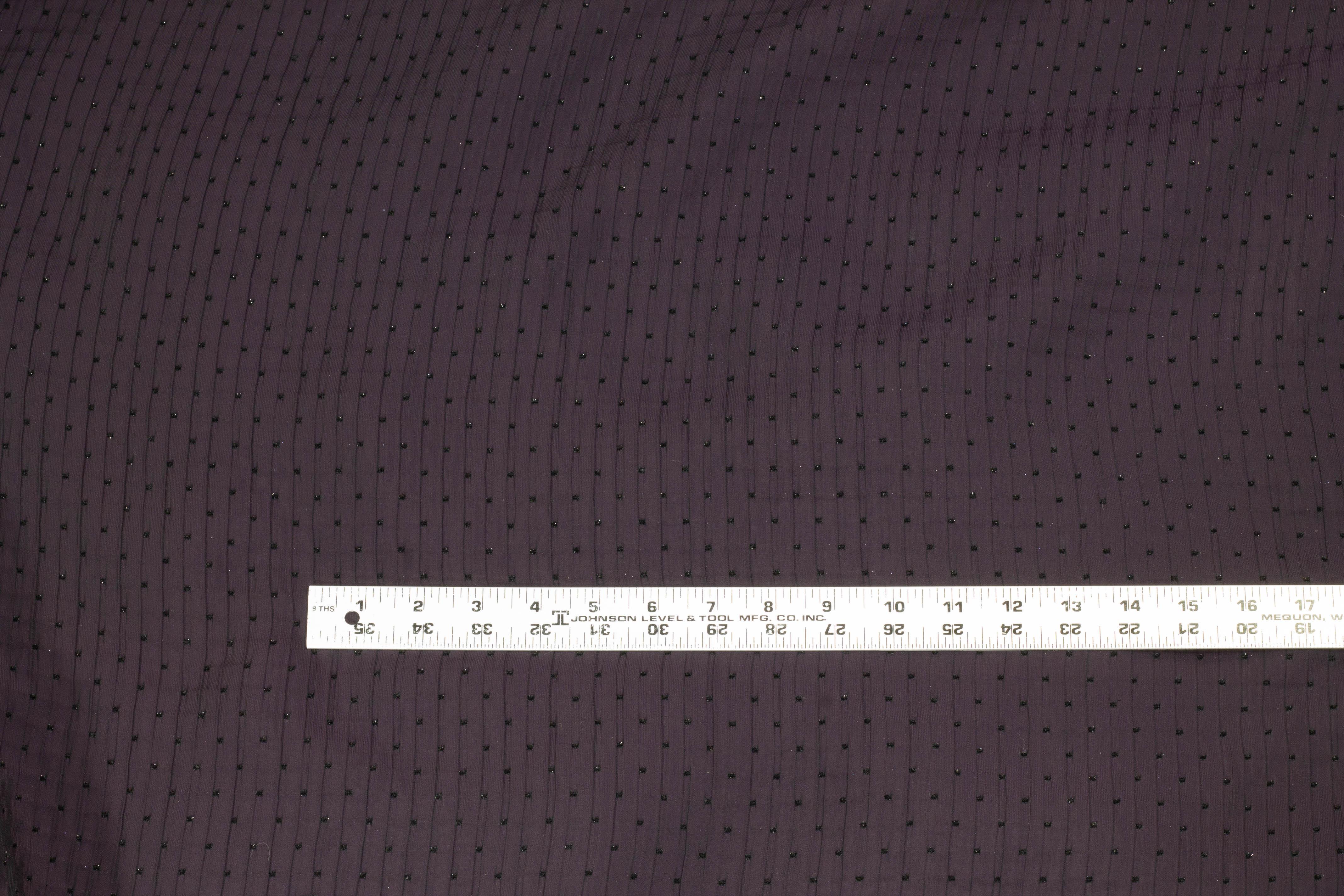 Dark Purple Crushed Brocade with Embroidered Metallic Polka Dots - Prime Fabrics