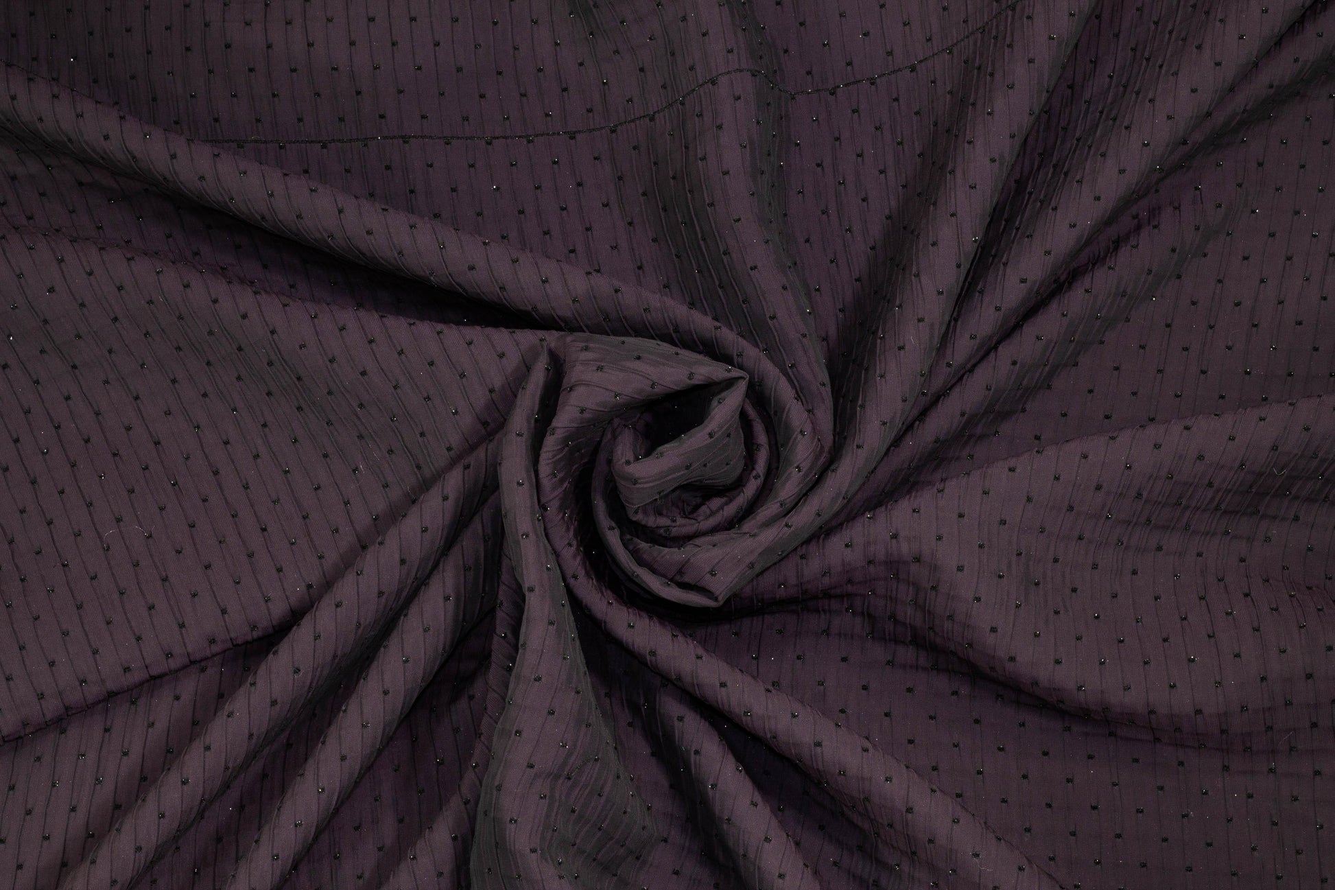 Dark Purple Crushed Brocade with Embroidered Metallic Polka Dots - Prime Fabrics