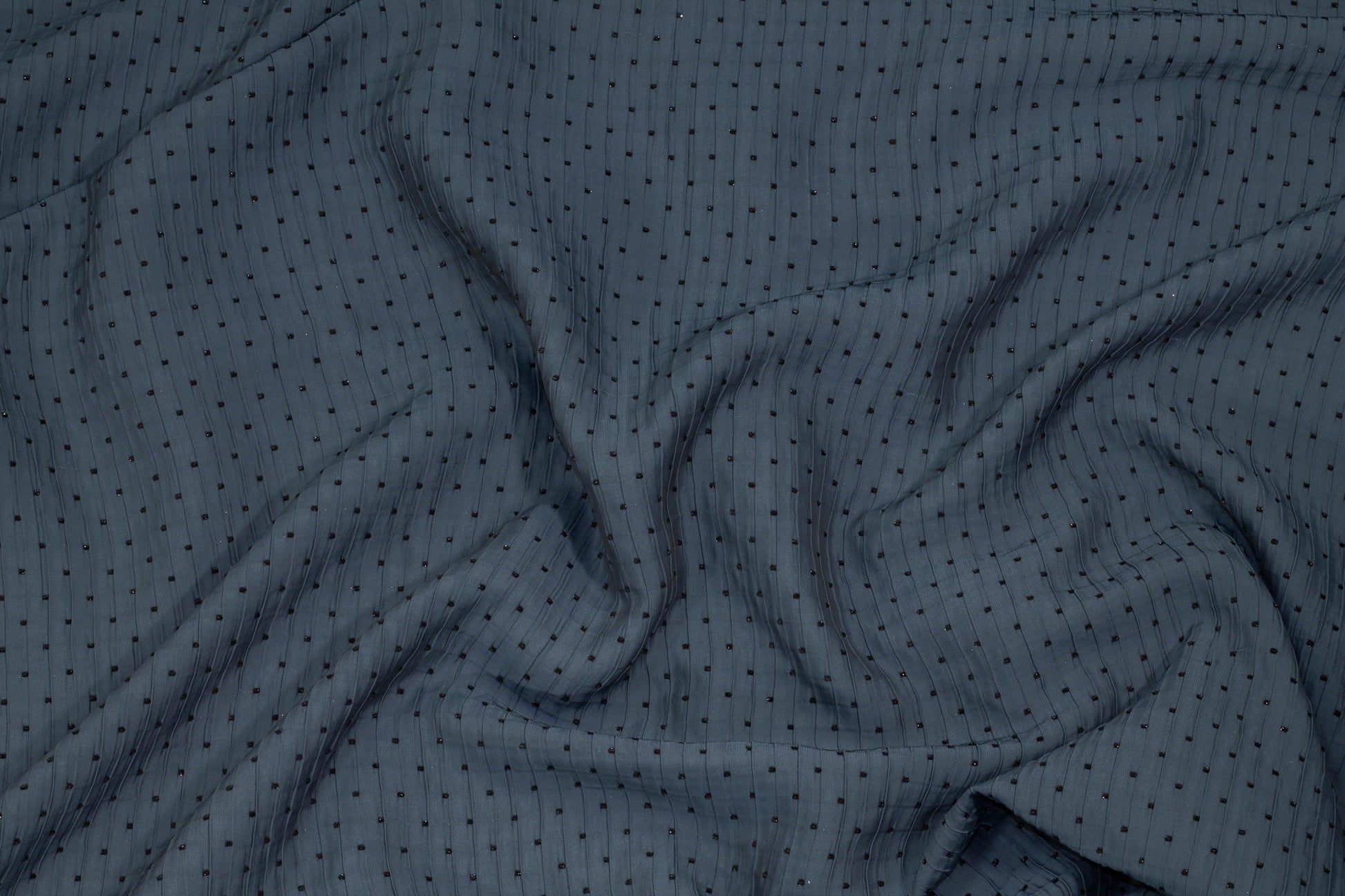 Blue Gray Crushed Brocade with Embroidered Metallic Polka Dots - Prime Fabrics