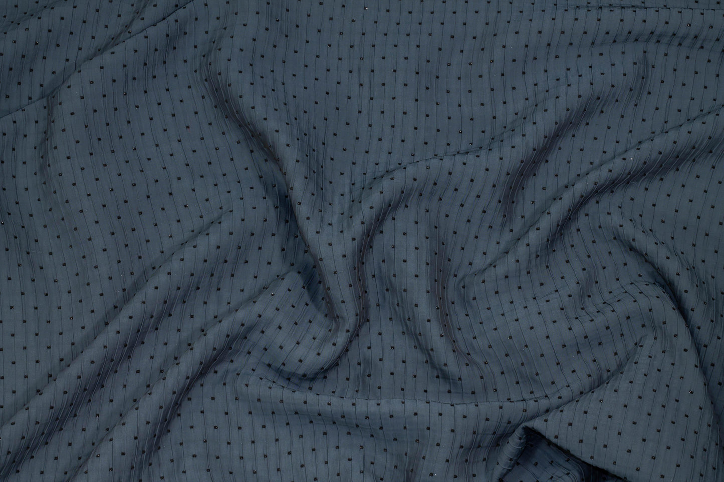 Blue Gray Crushed Brocade with Embroidered Metallic Polka Dots - Prime Fabrics