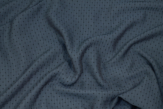 Blue Gray Crushed Brocade with Embroidered Metallic Polka Dots - Prime Fabrics