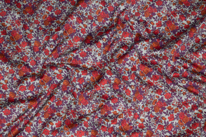 Red, Orange and Purple Floral Lightweight Italian Cotton - Prime Fabrics